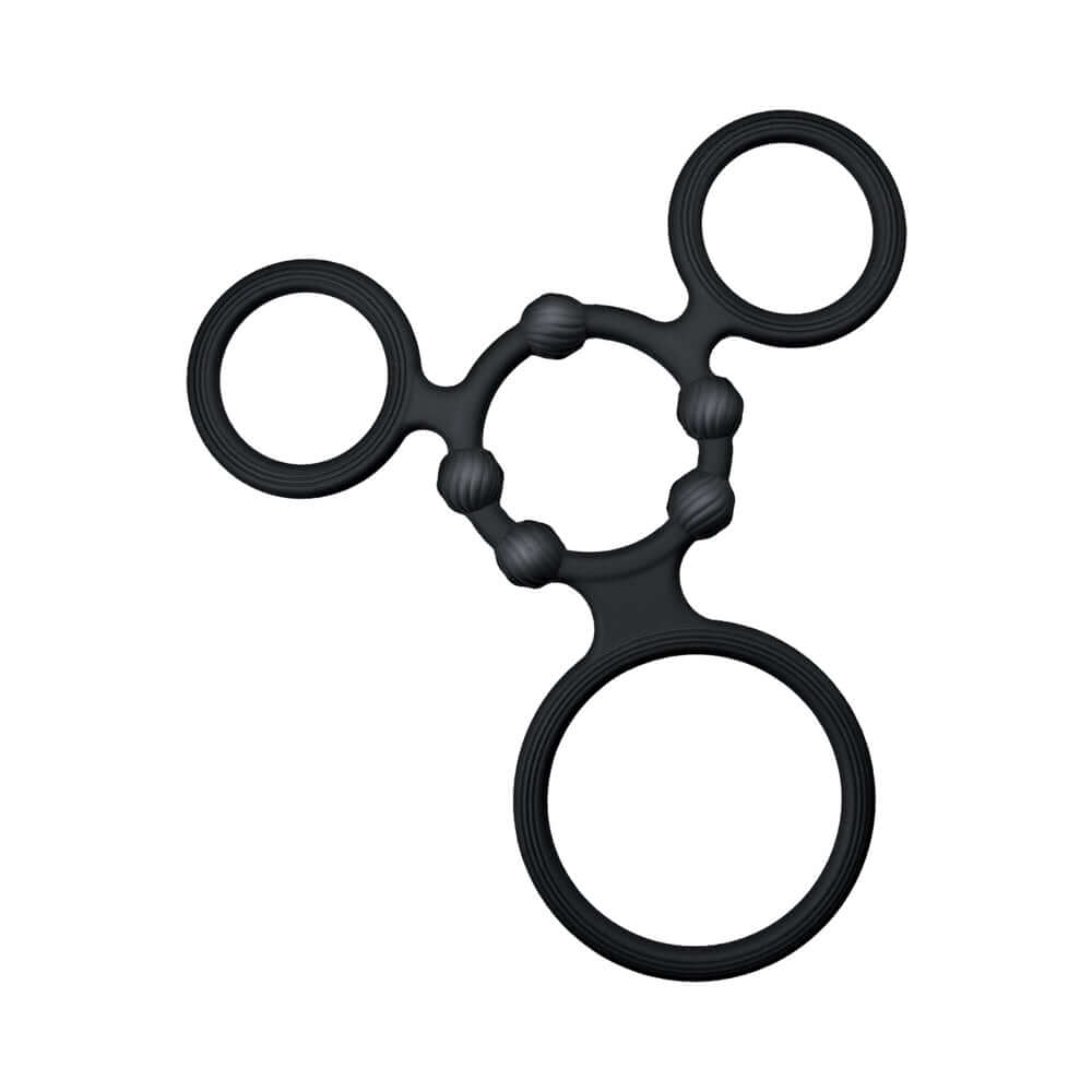 Enhancer Quad Cockring Black - a flexible 4-piece cock ring set for enhanced performance and pleasure.