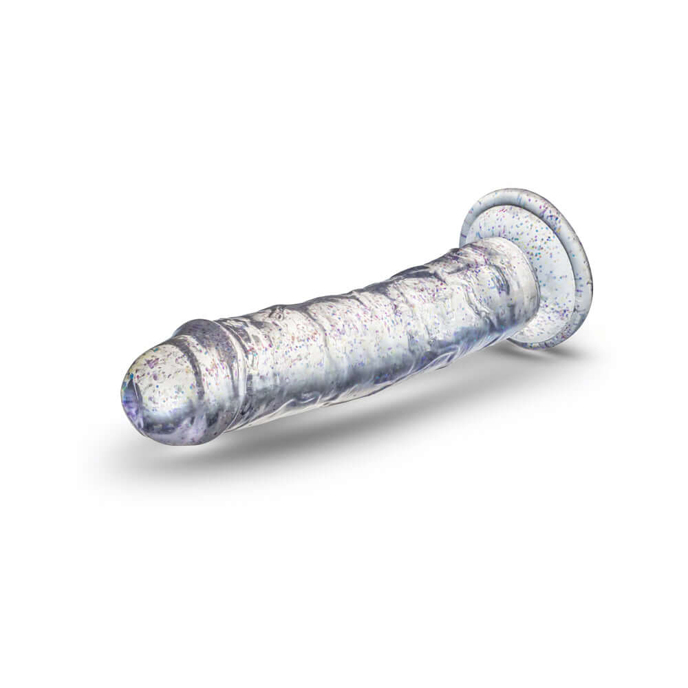 Naturally Yours Gala Sparkling Dildo Clear with glitter-infused design and radiant clear color.