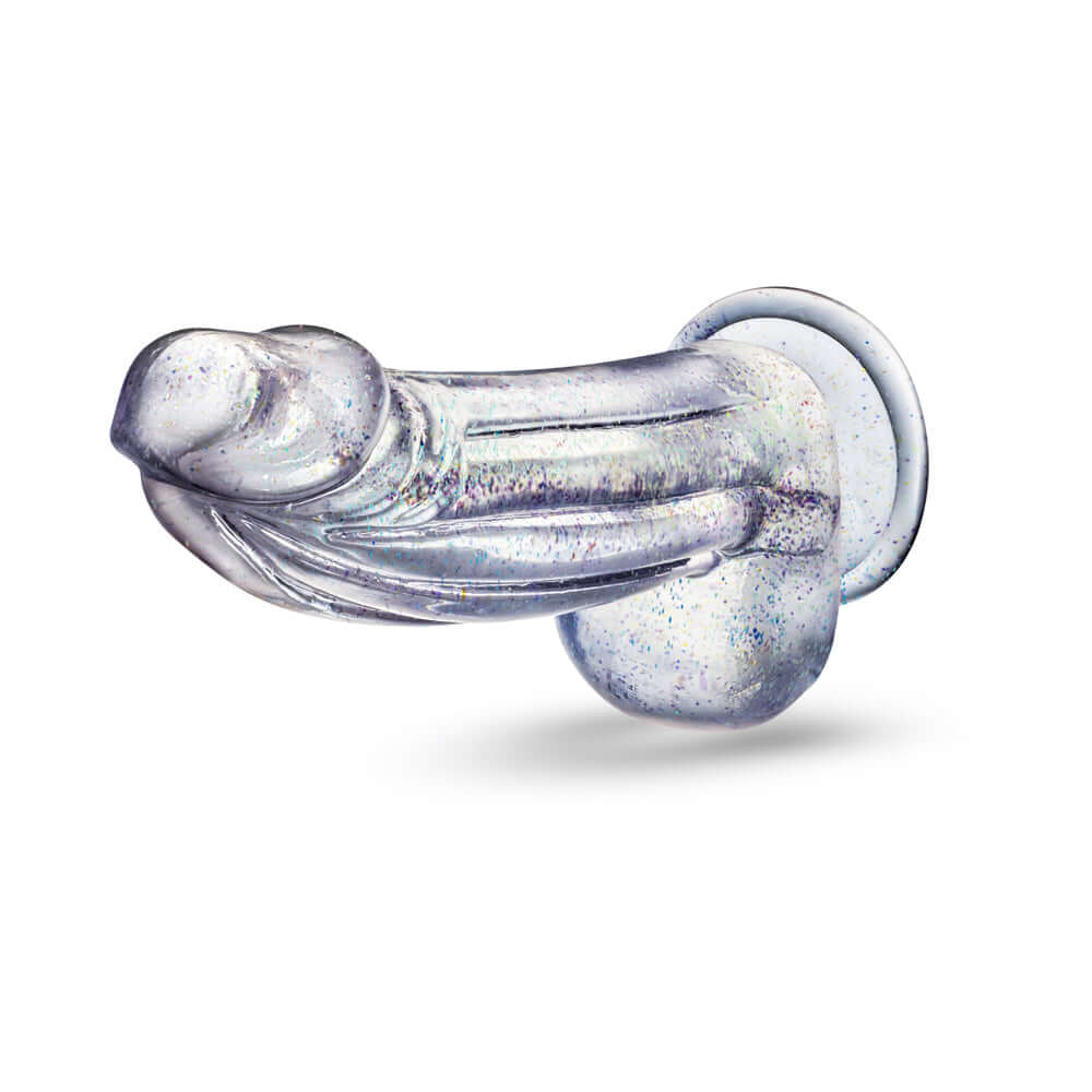 Naturally Yours Bling Sparkling Dildo Clear with glittering finish and suction base for versatile pleasure.