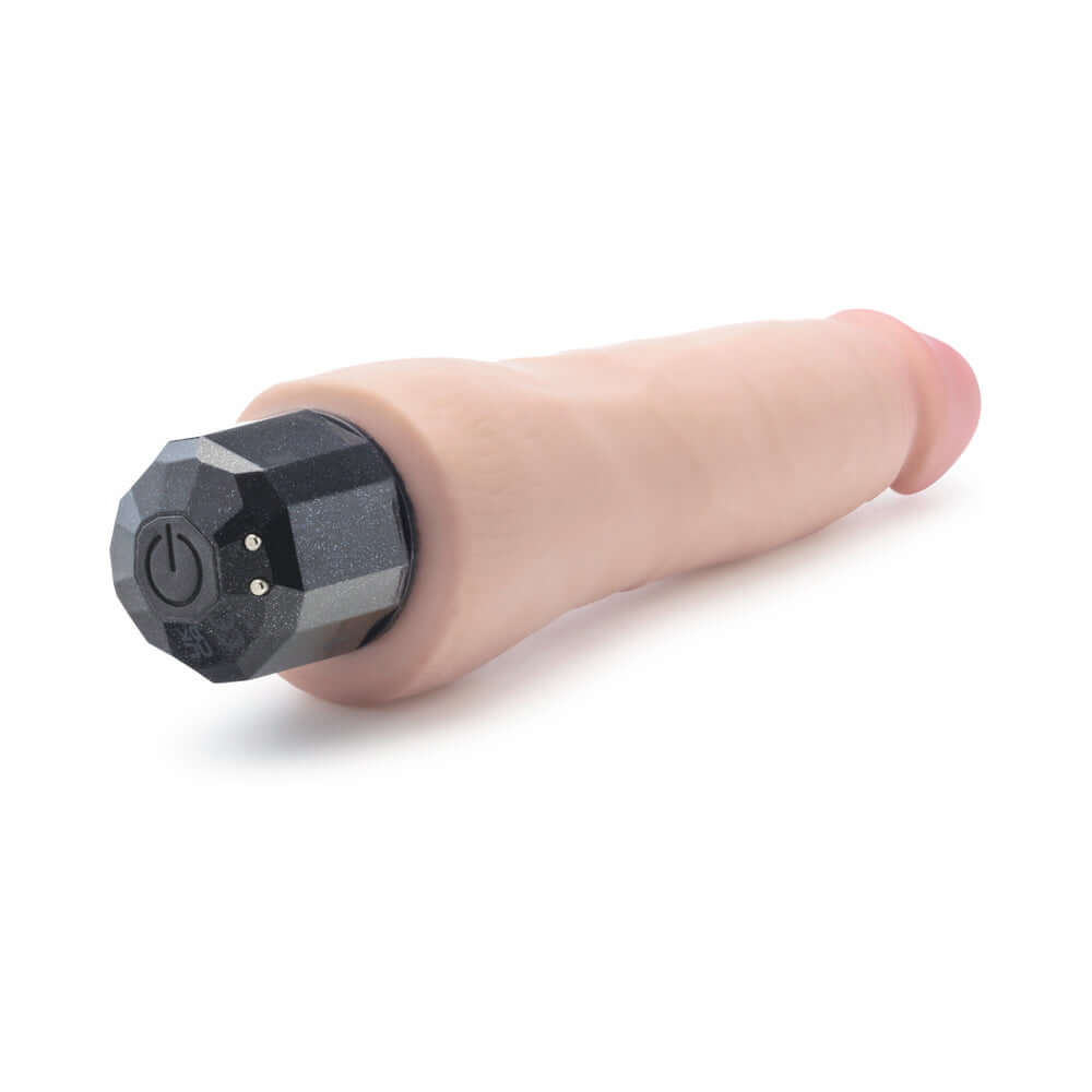 Au Naturel 8.75 inch Vibrating Dildo Vanilla Ice Beige showing black control button and realistic design.