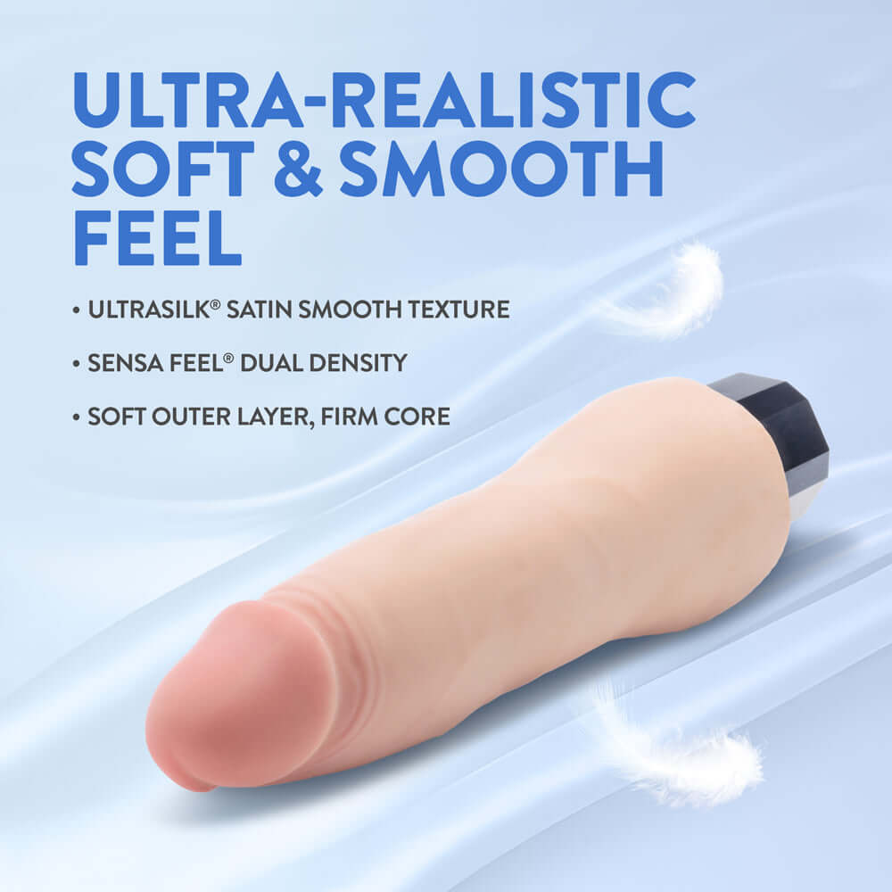 Au Naturel 8.75 inch Vibrating Dildo Vanilla Ice Beige showcasing ultra-realistic soft and smooth feel with satin texture.