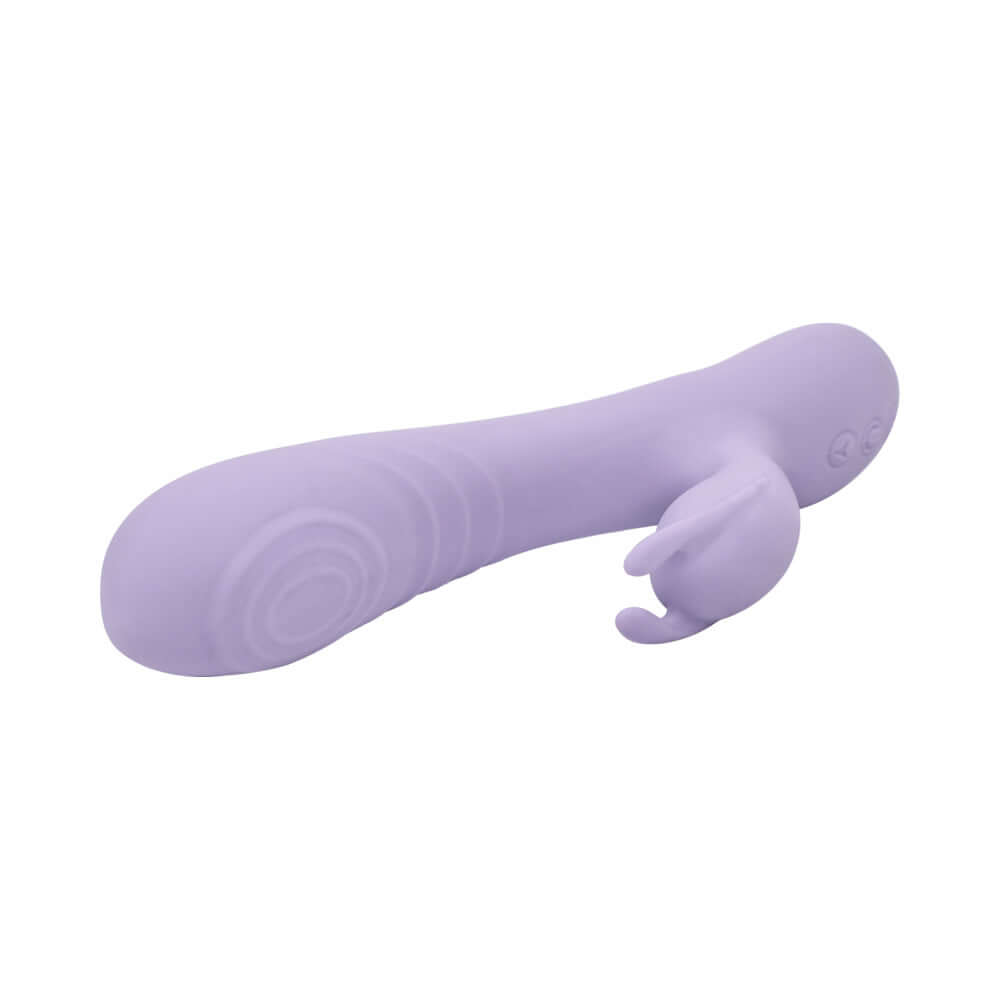 Adam and Eve Tickle Me Softly Soft Flexible Rabbit Vibe in soft purple silicone for dual-stimulation pleasure.