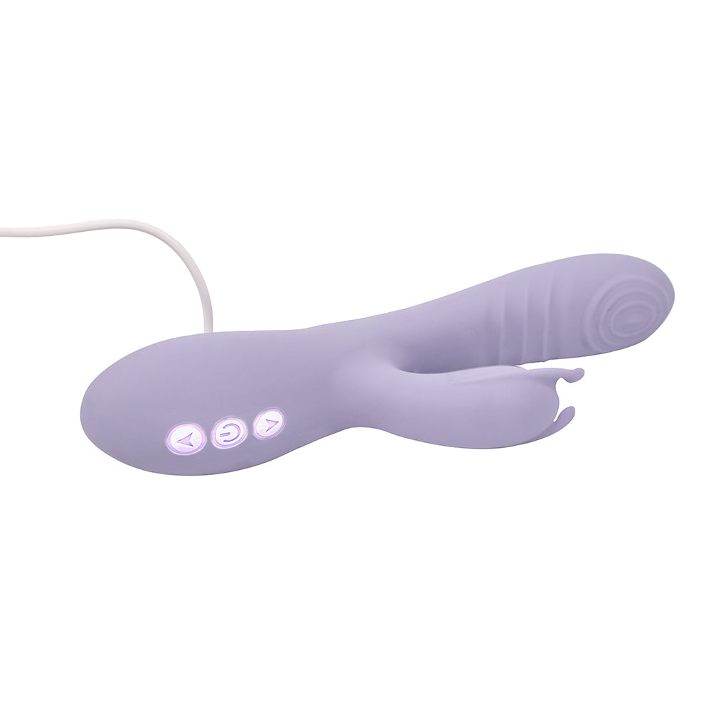 Adam and Eve Tickle Me Softly Soft Flexible Rabbit Vibe with buttons for adjustable settings.