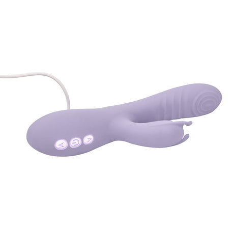 Adam and Eve Tickle Me Softly Soft Flexible Rabbit Vibe with buttons for adjustable settings.