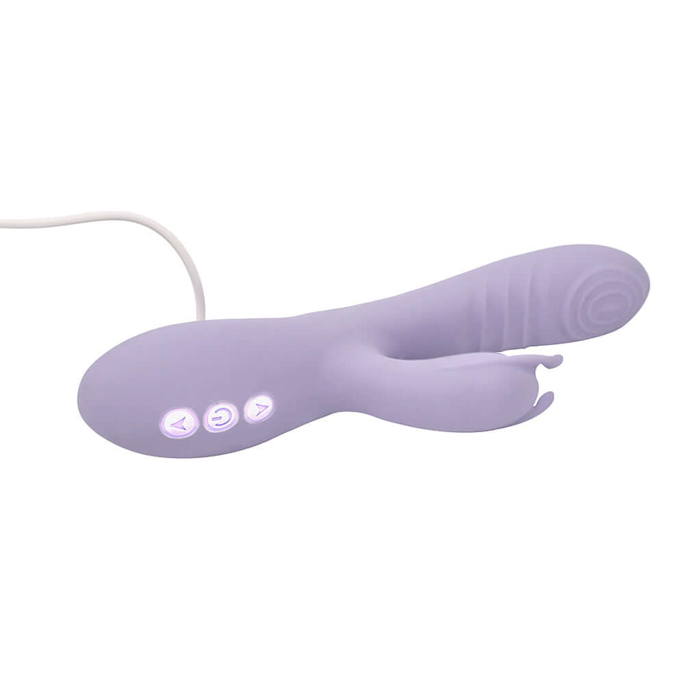 Adam and Eve Tickle Me Softly Soft Flexible Rabbit Vibe with buttons for adjustable settings.