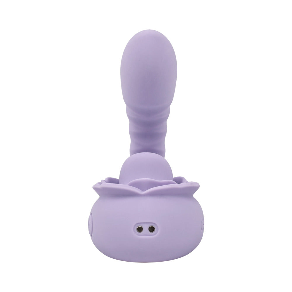 Adam and Eve Lilac Licks Dual Clitoral Tongue Teaser showcasing its silky-smooth silicone design and flexible features.