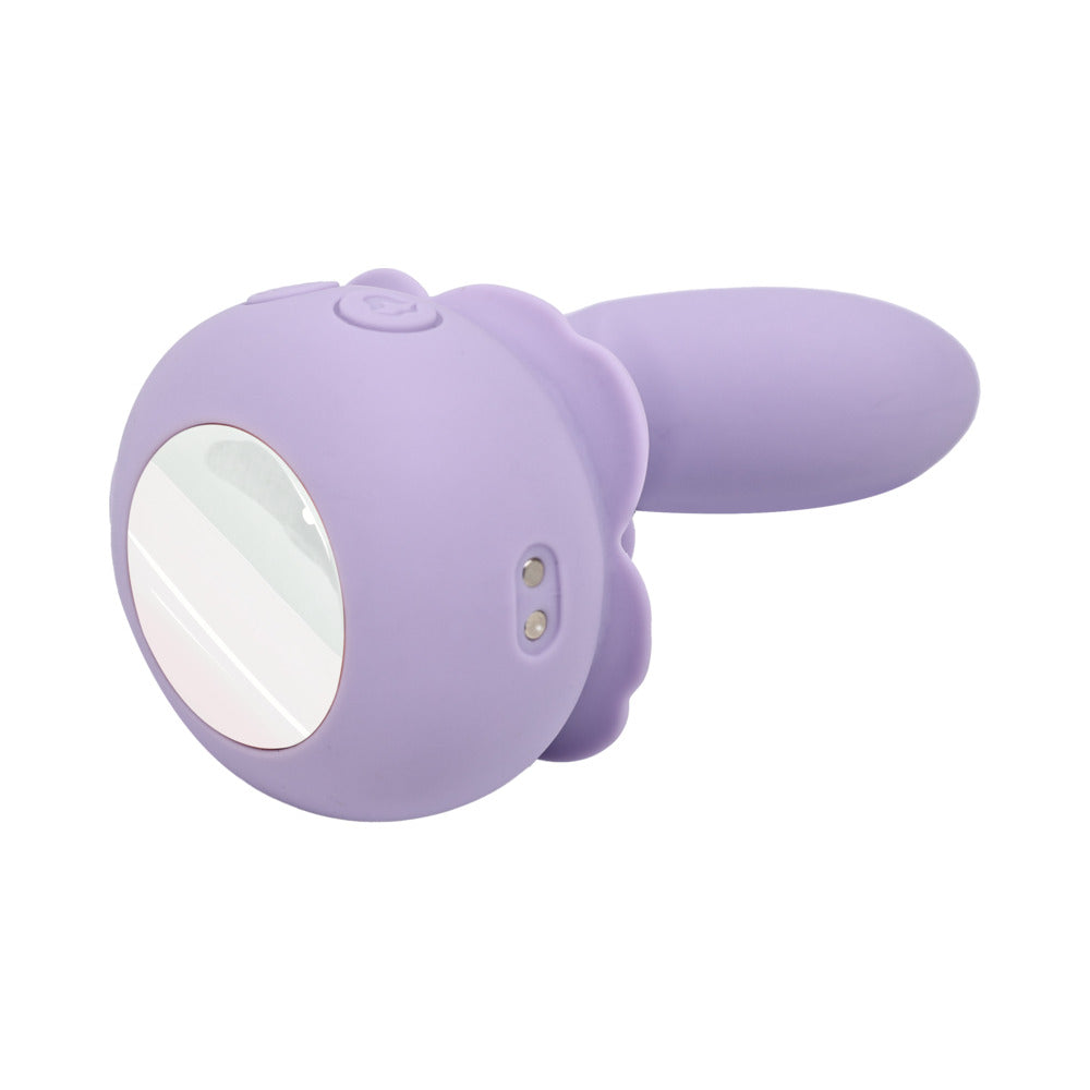 Adam and Eve Lilac Licks Dual Clitoral Tongue Teaser in purple silicone with a flexible head and mirror.