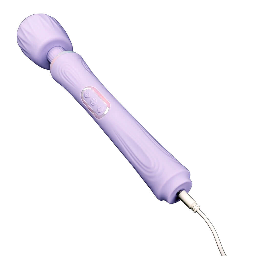 Adam and Eve Wanda Lust Powerful Wand Massager in soft purple with ridged silicone head and control buttons.