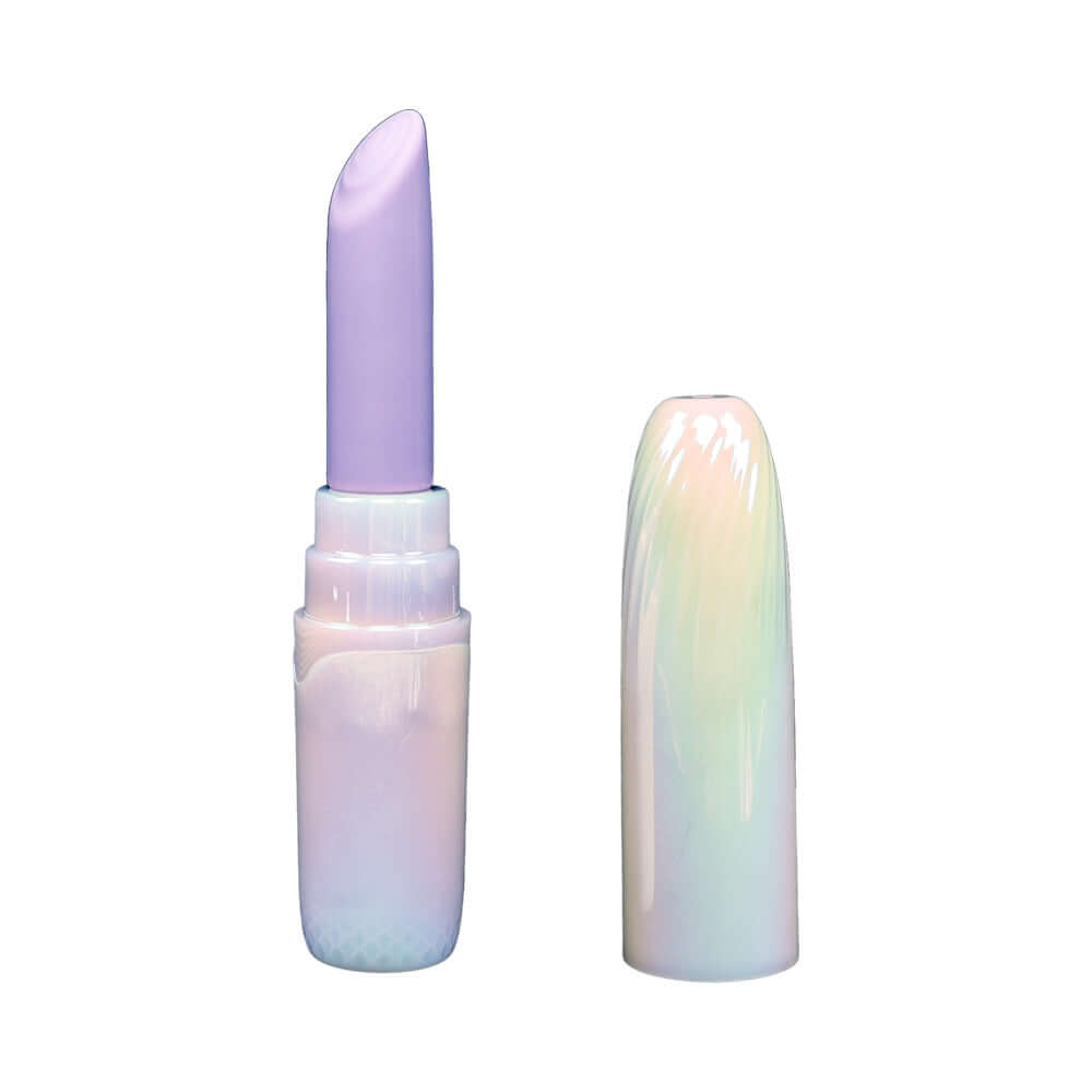 Adam and Eve Pouty Pucker Lipstick Vibe in iridescent casing with removable cap and lavender lipstick.