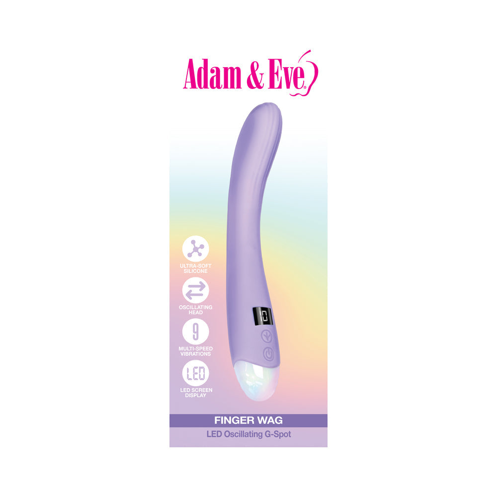 Adam and Eve Finger Wag LED Oscillating G-spot Vibrator in lavender with LED display and ergonomic design.
