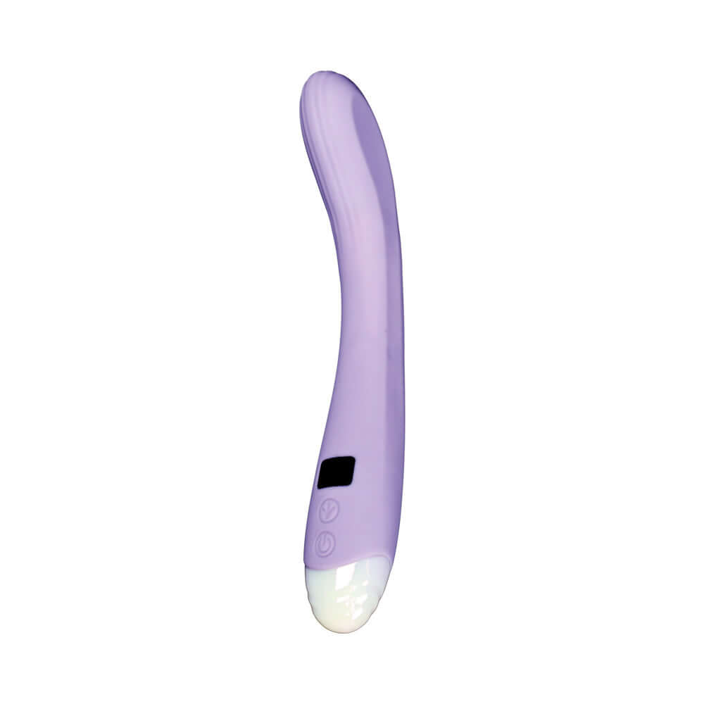 Adam and Eve Finger Wag LED Oscillating G-spot Vibrator in sleek purple design, showcasing its ergonomic shape and controls.