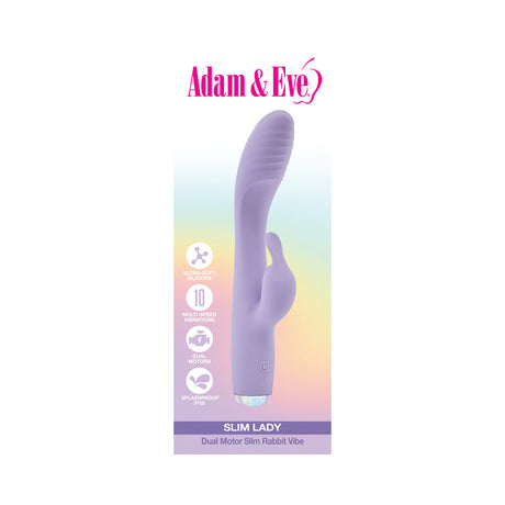 Adam and Eve Slim Lady Rabbit Dual Motor Vibe in purple, featuring sleek design and dual motors for enhanced pleasure.