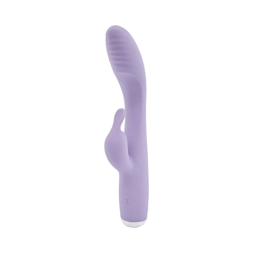 Adam and Eve Slim Lady Rabbit Dual Motor Vibe, sleek purple silicone vibrator for targeted pleasure.