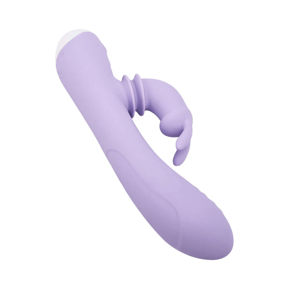 Adam and Eve Waving Wabbit Oscillating Rabbit Vibe in lavender silicone design, showcasing its dual-action functionality.