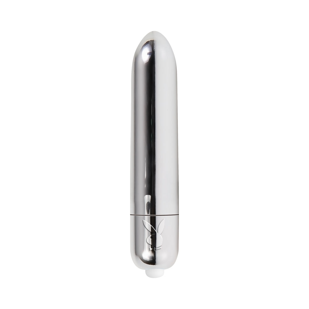 Playboy Pleasures 70th Anniversary Bullet sleek silver design for memorable pleasure experiences