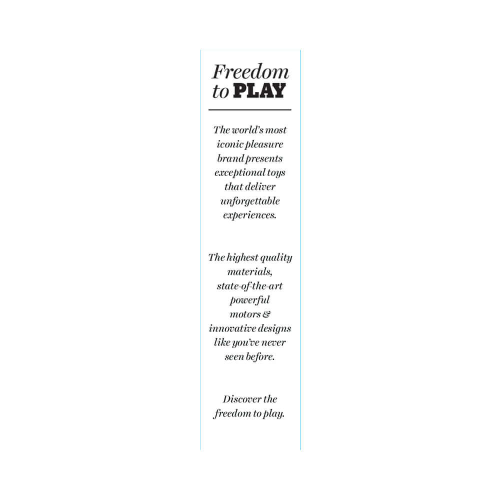 Freedom to PLAY text showcasing iconic pleasure brand and innovative designs for exceptional experiences.