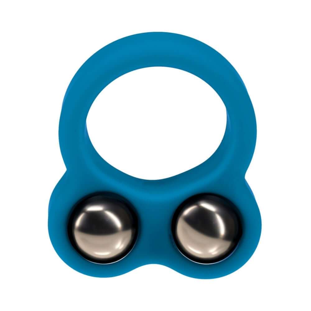 Levelz Liquid Silicone Double Weighted Ball Cock Ring Teal in vibrant blue with internal weights for enhanced pressure.