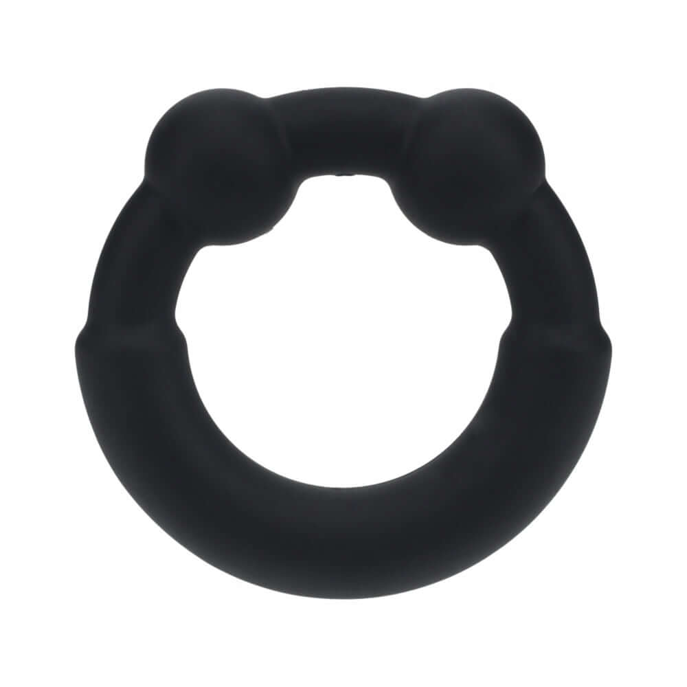 Levelz Metal & Silicone Cock Ring Black featuring a body-safe silicone design and weighted metal balls for enhanced pleasure.
