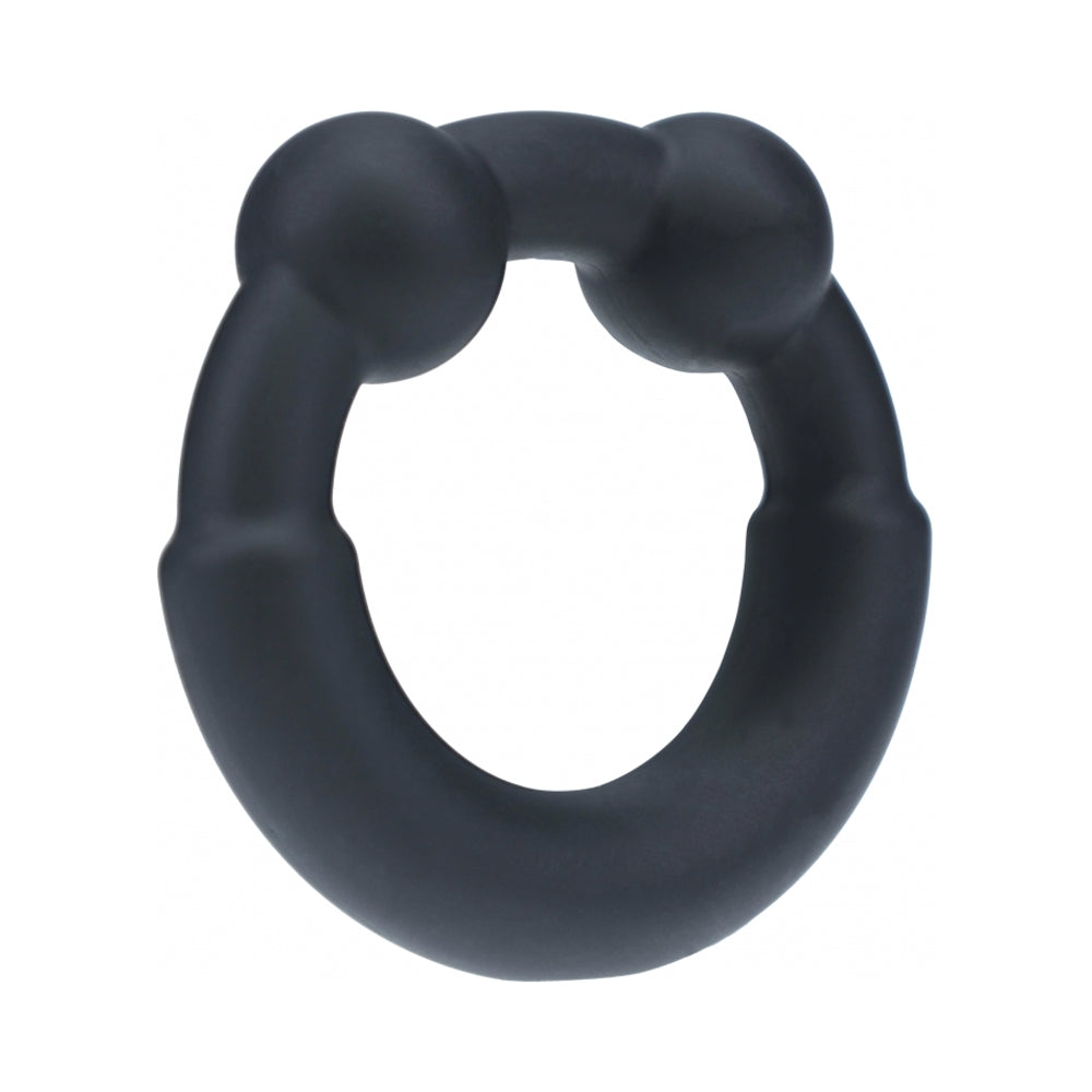 Levelz Metal & Silicone Cock Ring Black with soft silicone and weighted metal balls for enhanced sensation.