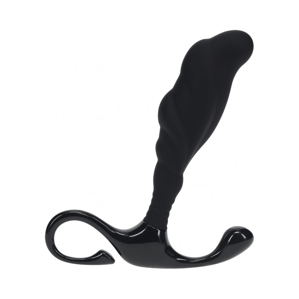 LEVELZ Rippled with Hard Loop Silicone Prostate Massager Large Black side view showcasing its ergonomic design and premium silicone material.