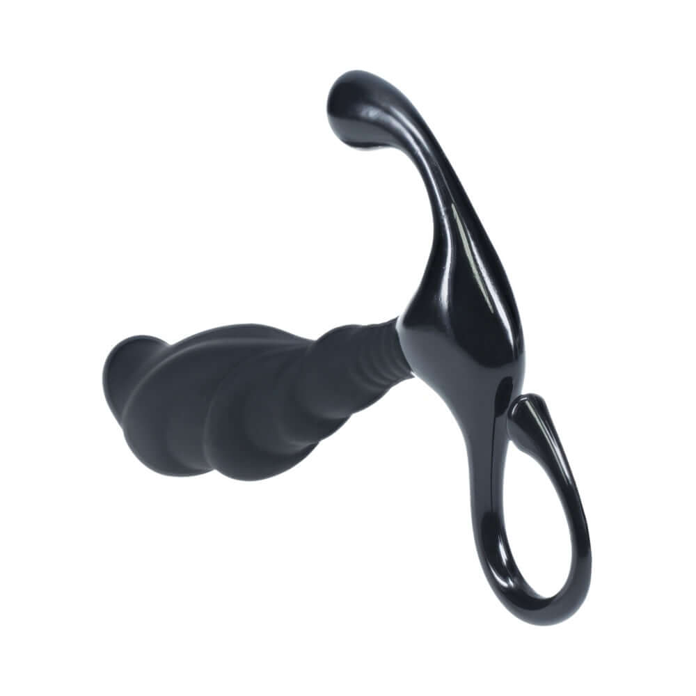 LEVELZ Rippled with Hard Loop Silicone Prostate Massager Large Black for precision stimulation and deep satisfaction