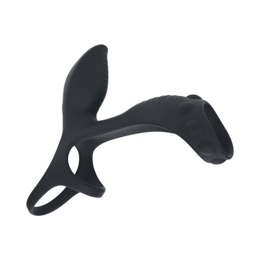 LEVELZ Vibrating Silicone Cock & Ball Ring with Shaft Loop Black - Multi-loop design for enhanced stimulation.