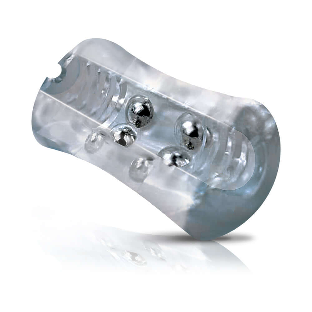 MSTR B8 Clear View Beaded Stroker Head Banger showcasing its clear, ultra-stretchy sleeve and innovative beaded interior.
