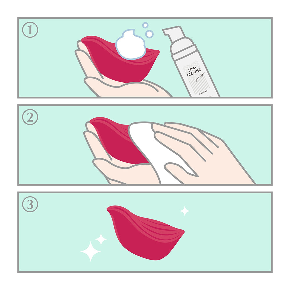 Step-by-step guide for using Tenga Iroha Item Cleaner Foaming Toy Cleaner with a toy.