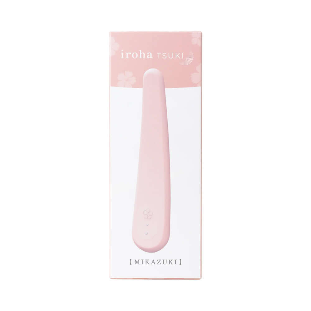 Iroha Tsuki Mikazuki Nadeshiko Massager in a light pink packaging showcasing the elegant crescent design.