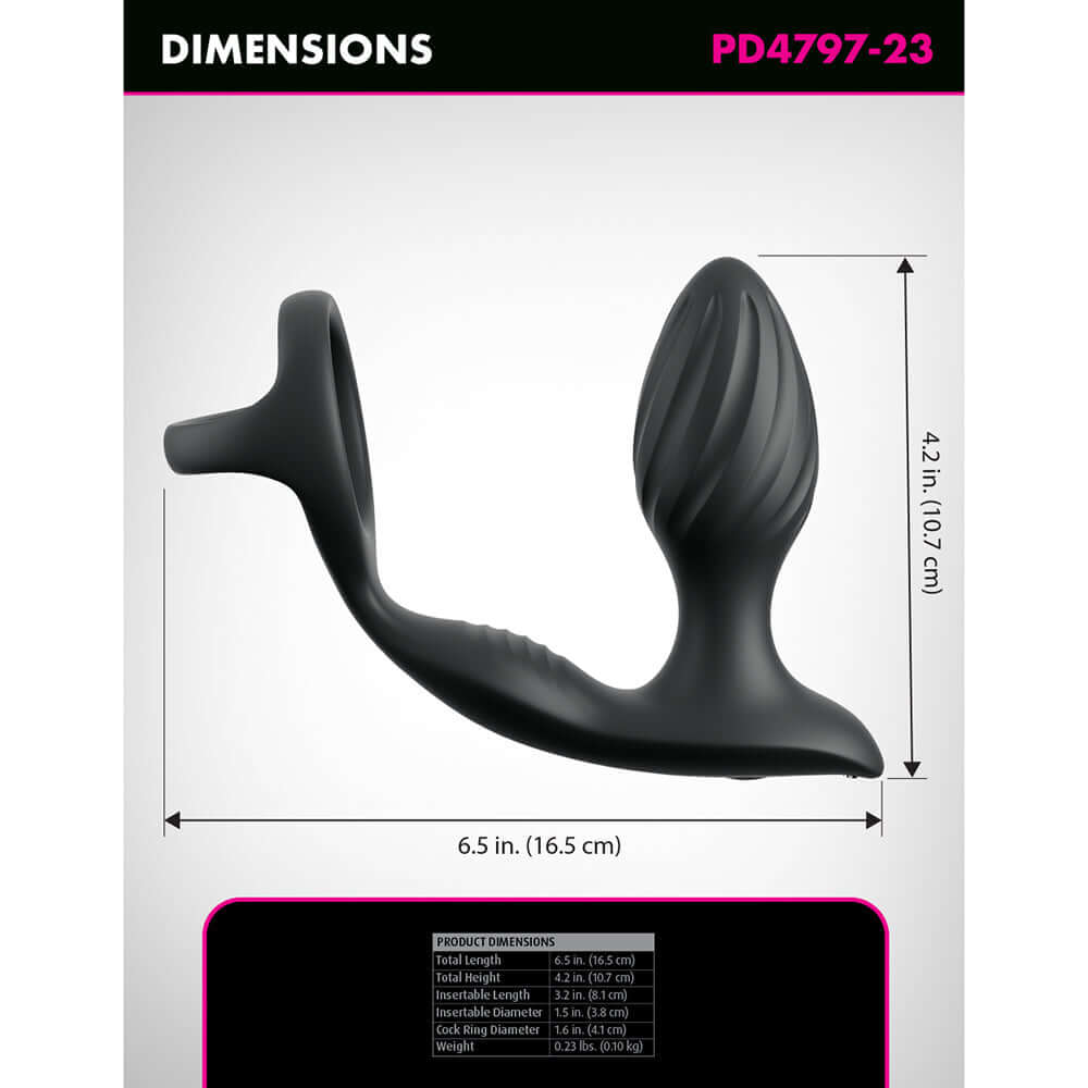 Anal Fantasy Elite Ass-Gasm Gyro-Milk Pro Black product dimensions diagram, showcasing size and shape details.