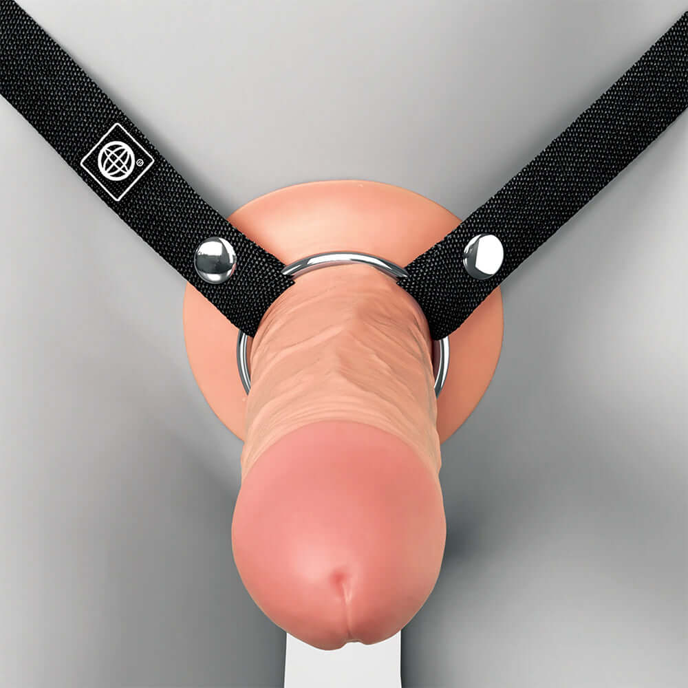 Fantasy X-Tensions Elite Hollow Strap-On Dual Density 5 inch Light on a harness showcasing realistic detail.