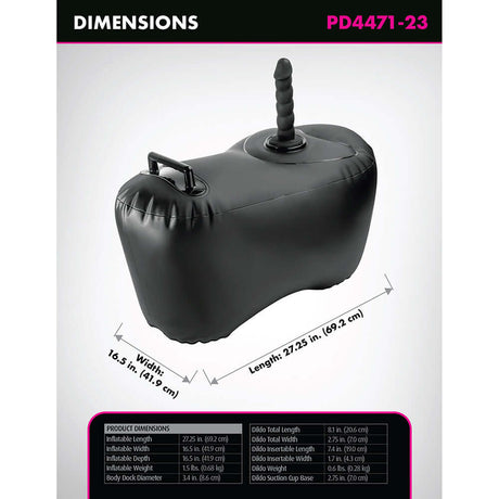 Fetish Fantasy Series Body Dock Inflatable Love Seat Black dimensions with product measurements displayed.