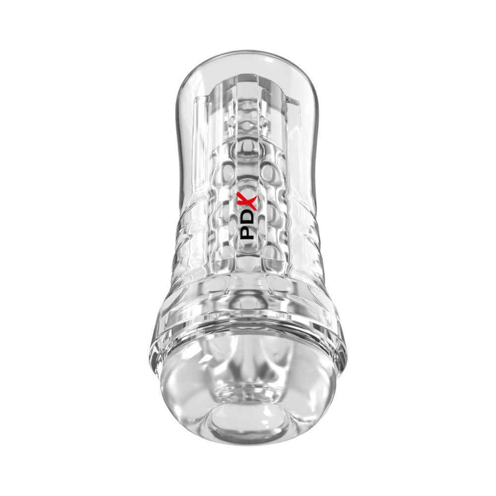 PDX Elite ViewTube See-Thru EZ-Grip Clear stroker, transparent design, textured canal for enhanced pleasure.