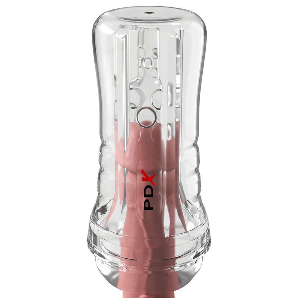 PDX Elite ViewTube See-Thru EZ-Grip Clear transparent stroker showcasing its textured canal and crystal-clear design.