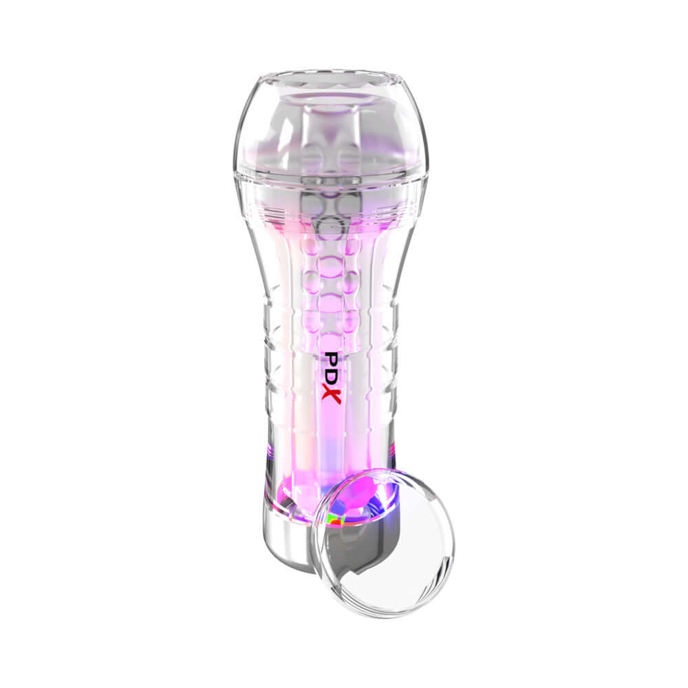 PDX Elite ViewTube XXL See Thru EZ-Grip LED Stroker Clear with LED glow for enhanced visual stimulation.