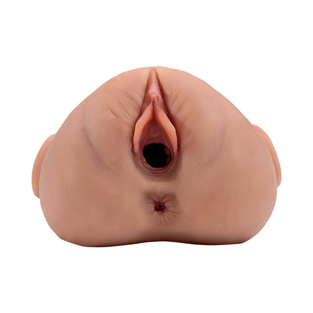 PDX Plus Double Pounder Vibrating Squeeze Stroker Brown realistic design for ultimate pleasure and personalized experience.