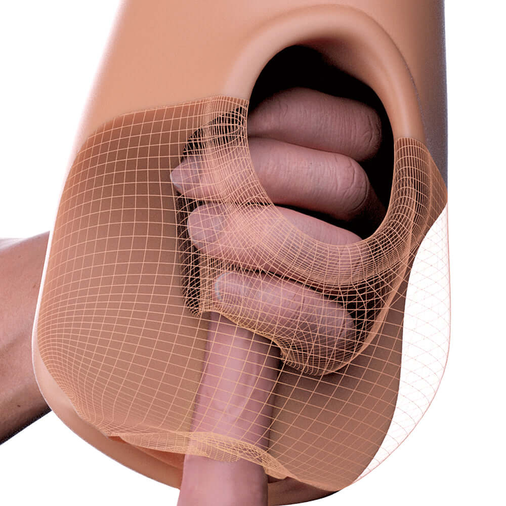 PDX Plus Pussy Pounder Squeeze Stroker Brown with realistic internal details and hand grip.