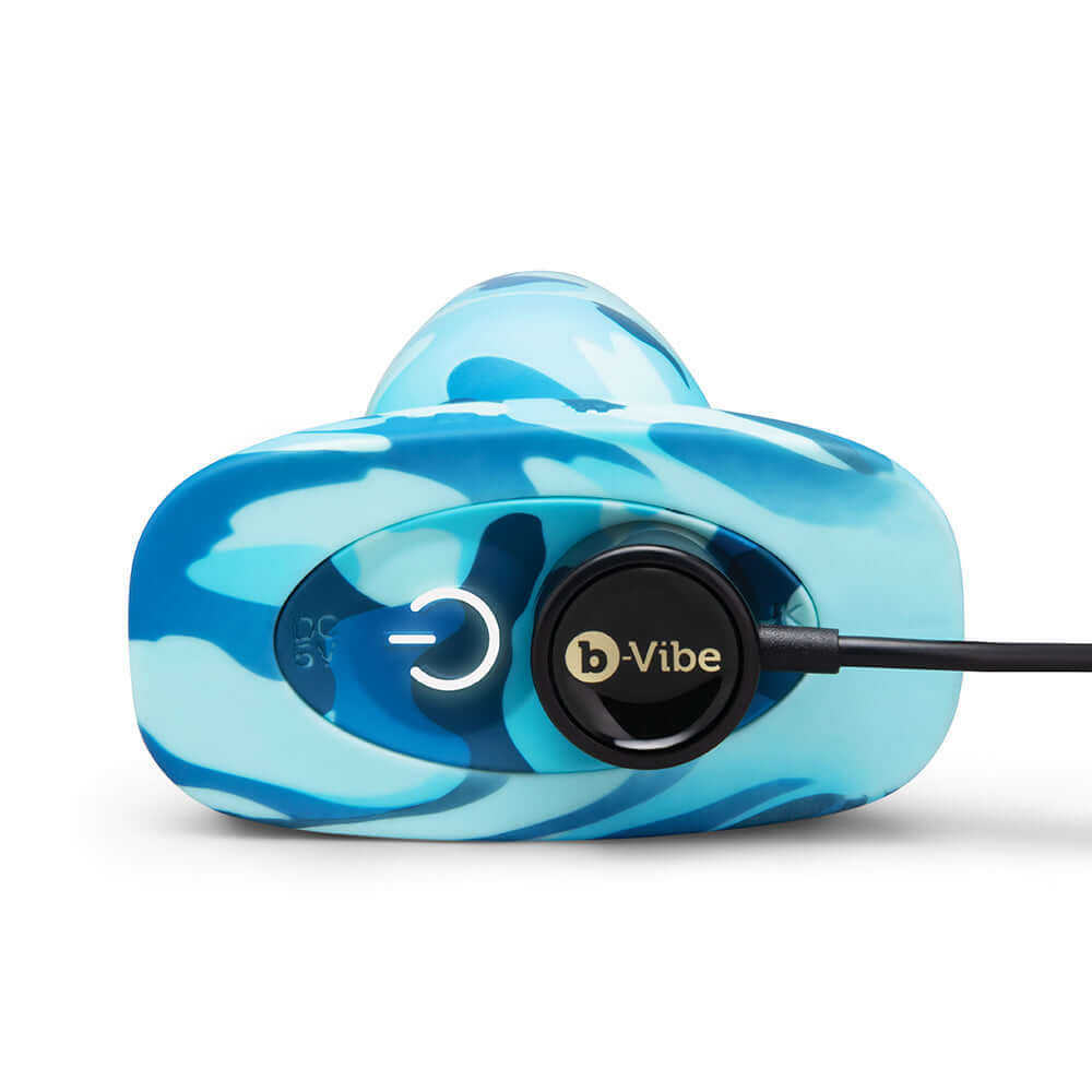 b-Vibe Rimming Butt Plug 2 Camo showing the blue camo design and charging port.