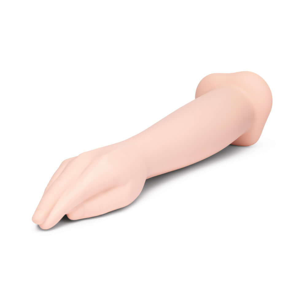 b-Vibe Silicone Hand Fisting Dildo displayed on a white background, showcasing lifelike detail and realistic design.