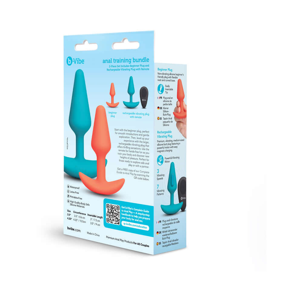 b-Vibe Butties Anal Training 2-Piece Set packaging showcasing beginner and vibrating anal plugs.