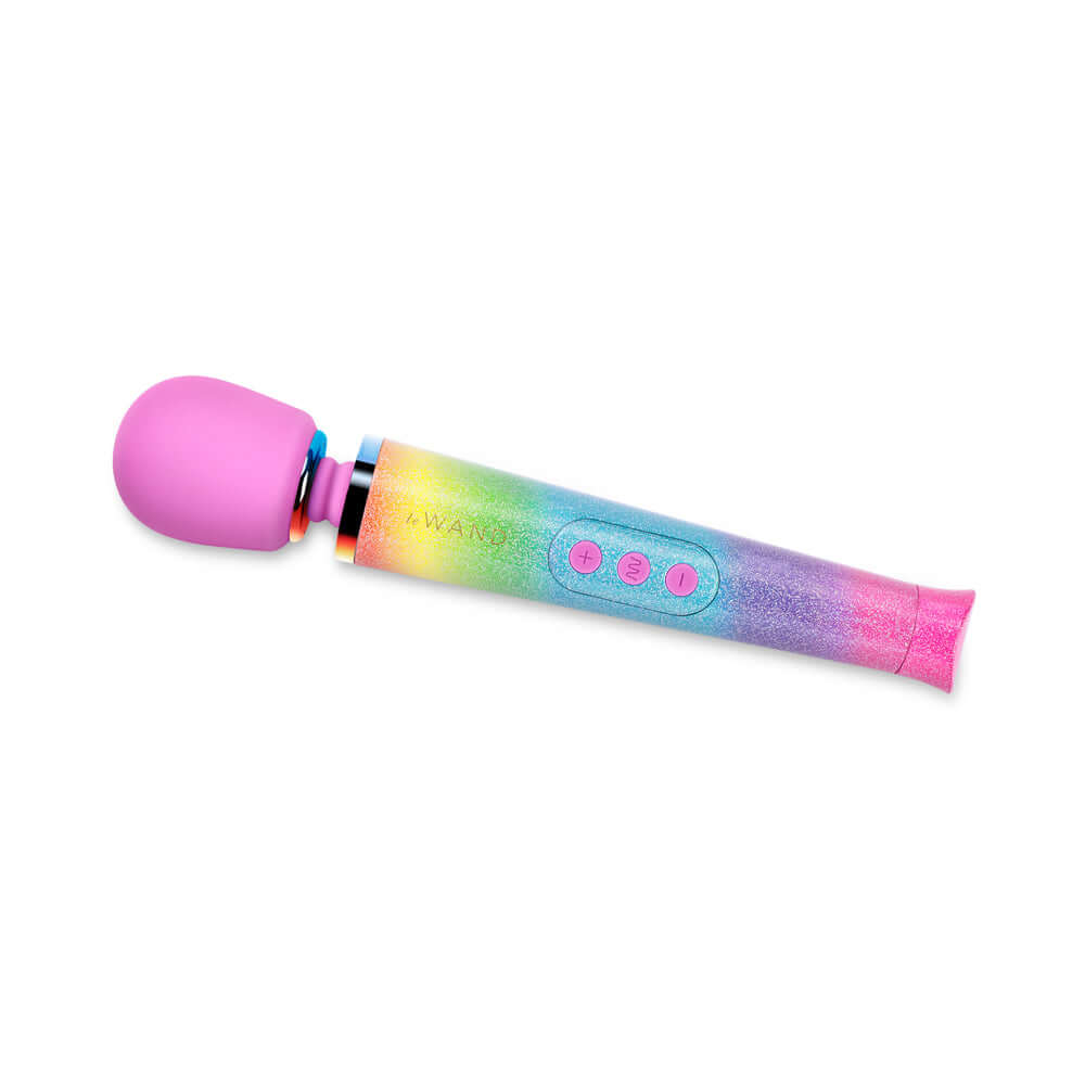 Le Wand Petite All That Glimmers Ombre compact wand massager with rainbow ombre finish and powerful vibrations.