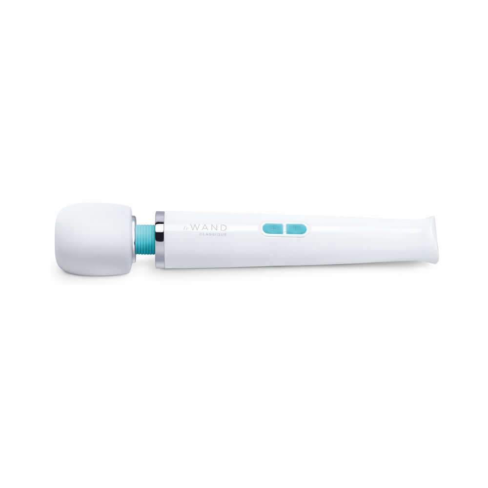 Le Wand Classique Rechargeable Wand Massager in sleek white design for powerful, deep vibrations and muscle relief.