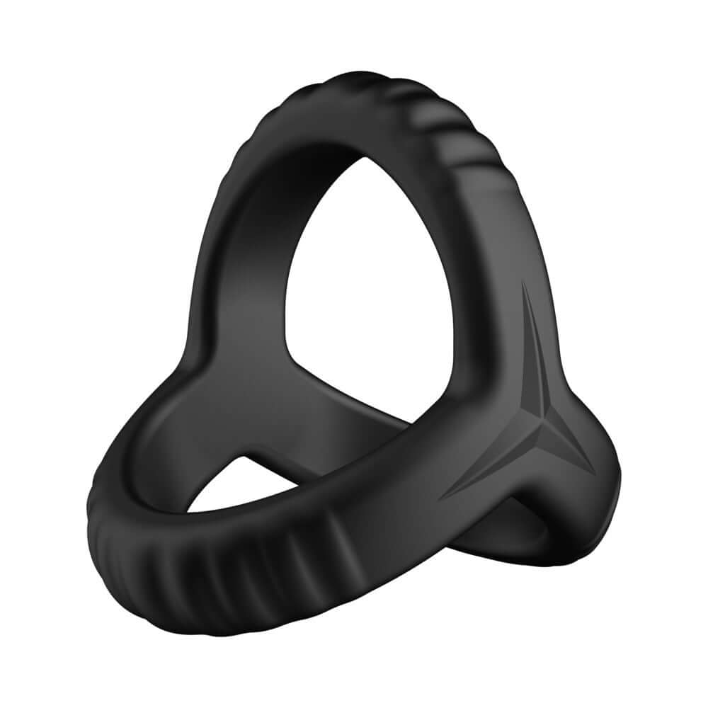 Forto F-59 Tri Cock & Ball Ring Black showcasing a versatile triple-ring design for enhanced support and performance.