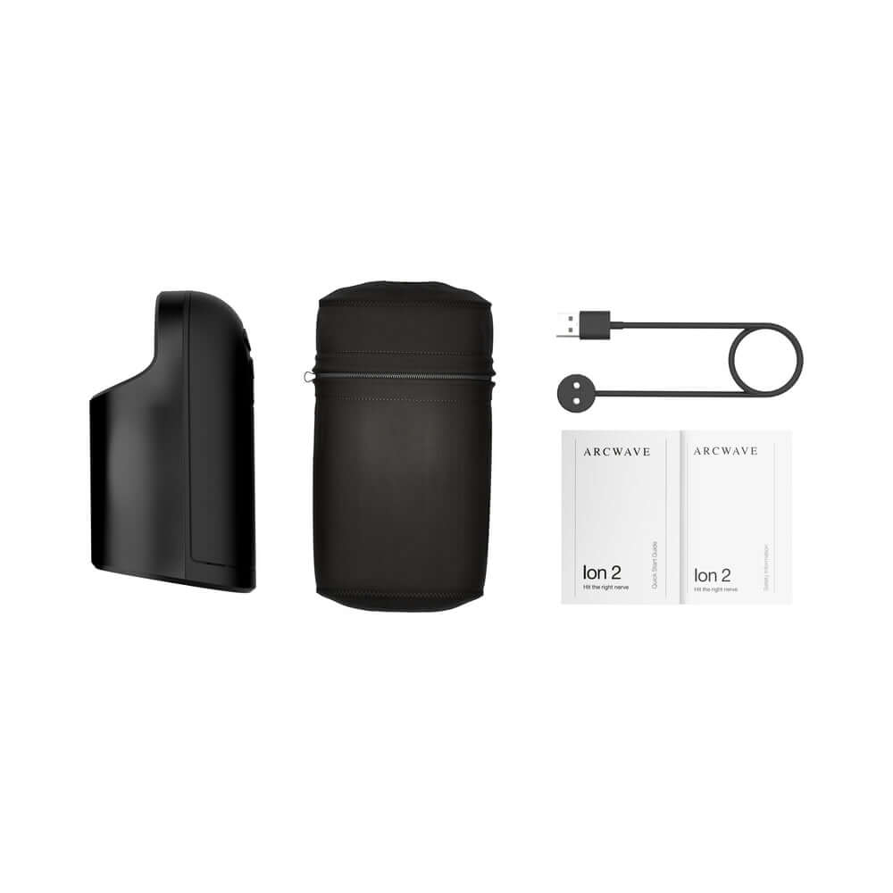 Arcwave Ion 2 Pleasure Air Stroker Black with charging cable and storage case