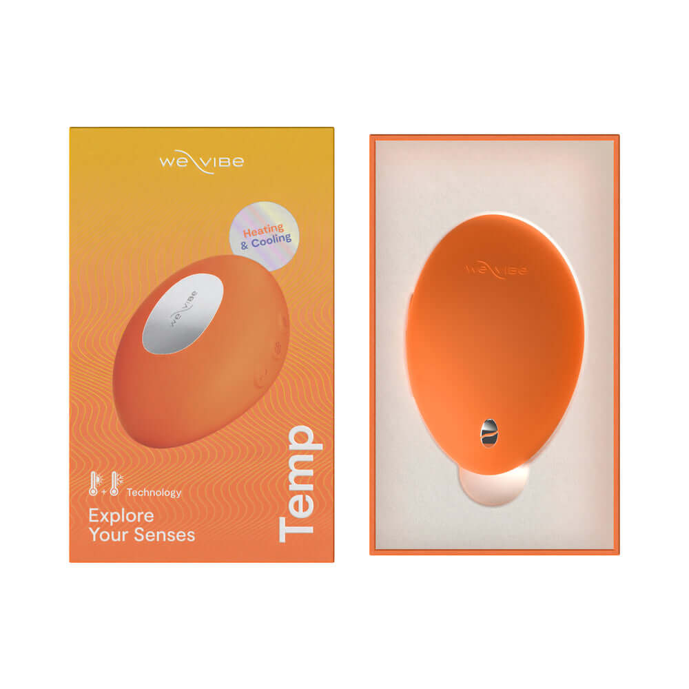 We-Vibe Temp Clitoral Massager Tangerine packaging with heating and cooling feature.