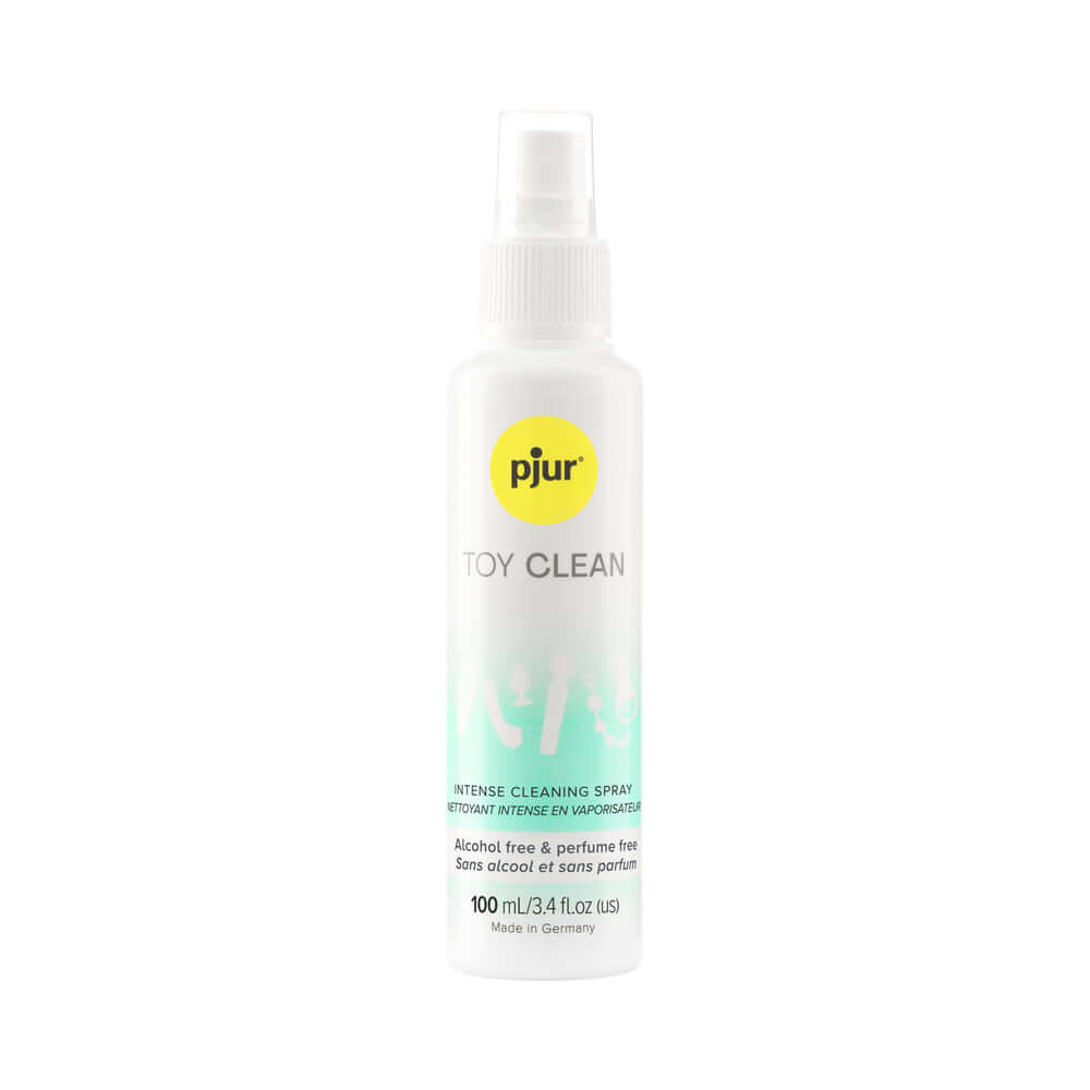 pjur TOY CLEAN Intense Cleaning Spray 3.4 Oz bottle for maintaining toy hygiene and freshness.