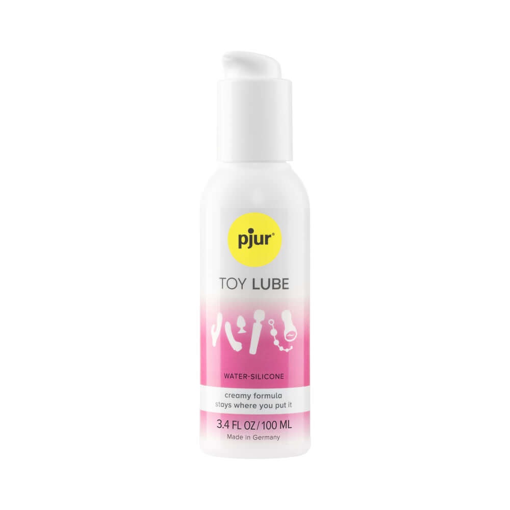 pjur TOY LUBE Water-Silicone 3.4 Oz bottle with creamy formula for smooth and long-lasting pleasure.