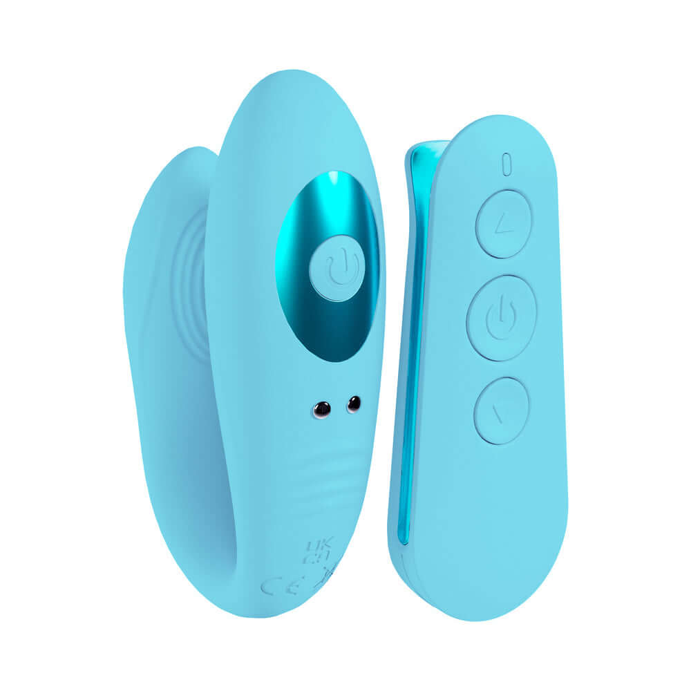 Loveline Charme Rechargeable Dual Motor Vibrator Blue with remote for customizable dual stimulation.