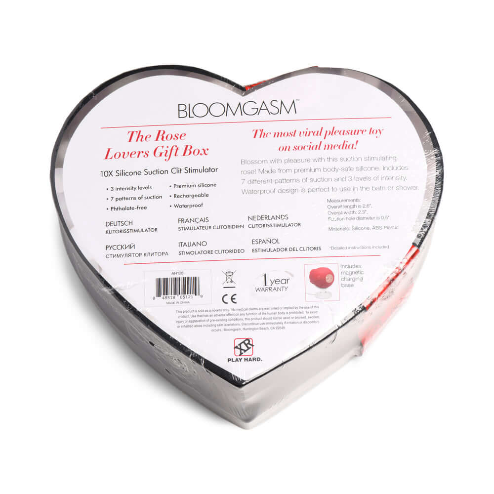 Bloomgasm The Rose Lovers Gift Box Red - heart-shaped packaging with silicone clit stimulator details.