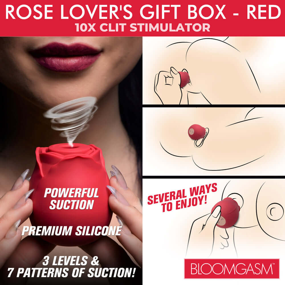Bloomgasm The Rose Lovers Gift Box Red featuring a powerful clit stimulator with multiple suction levels and patterns.